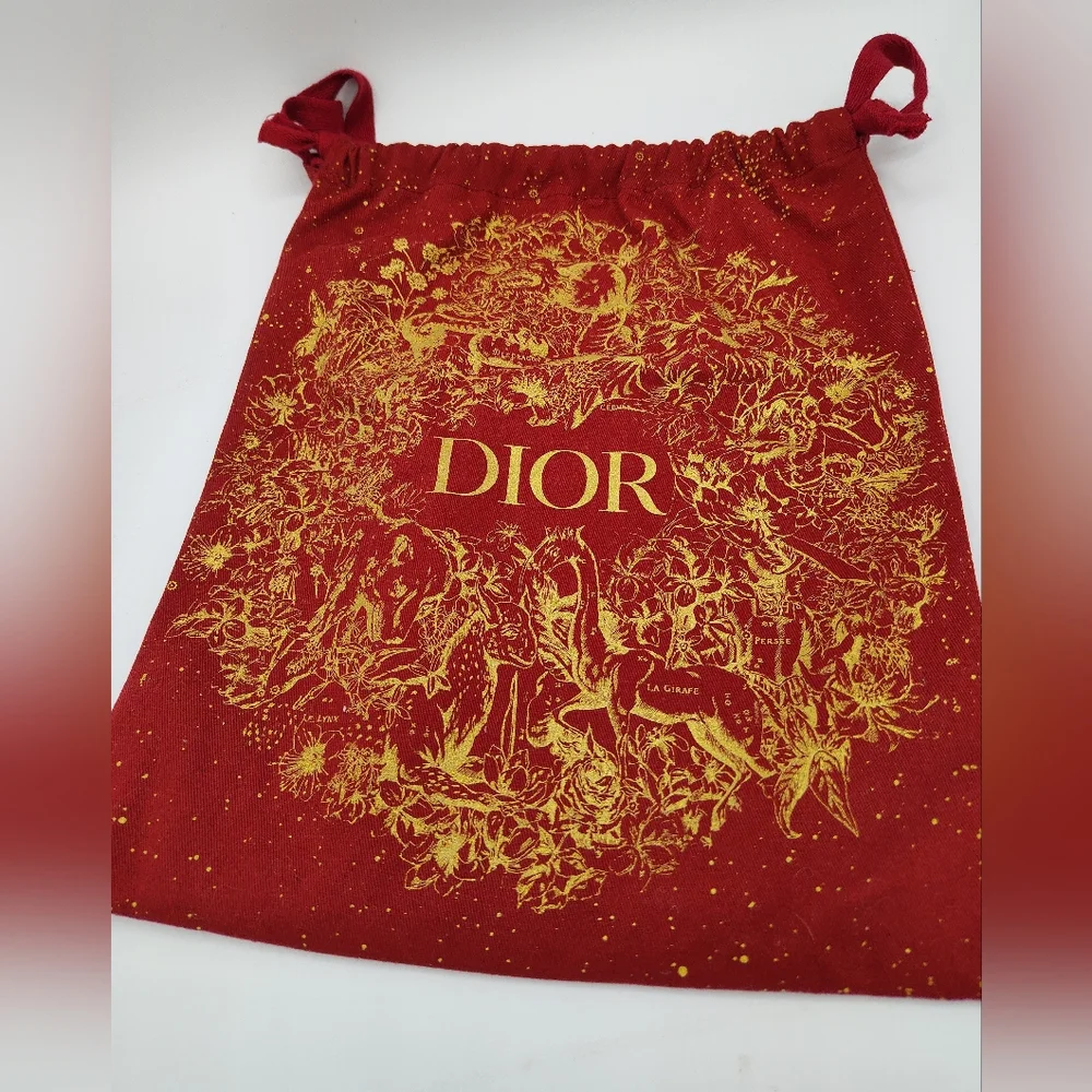 Dior Red Gold Holiday Drawstring Dust Bag Large Luxury Gift Pouch Holiday - Picture 1 of 5